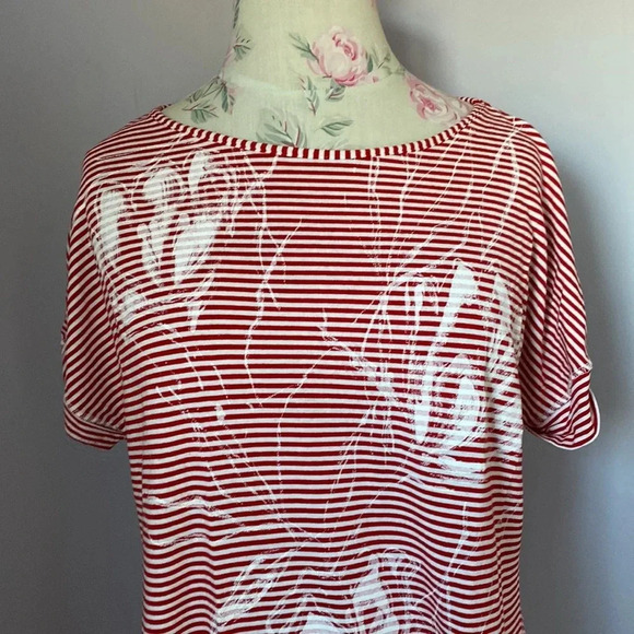Rebecca G red striped shirt sleeve shirt with print size large - Picture 5 of 14